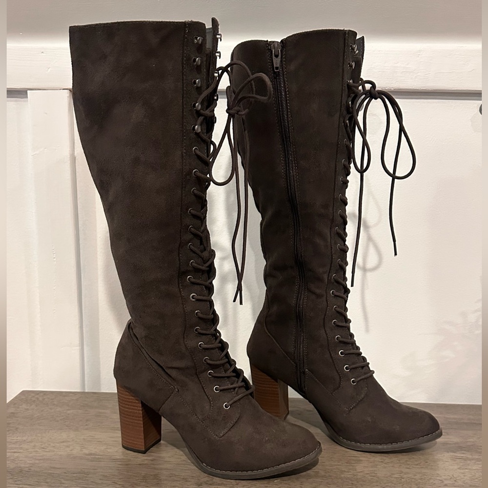 Tall lace up boots